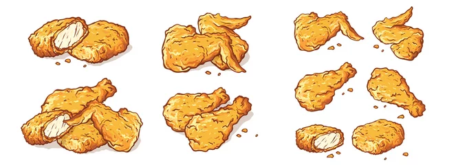 Beinflügel und Nuggets Fried Chicken Isolated Set Vector Illustration © vectorgoods