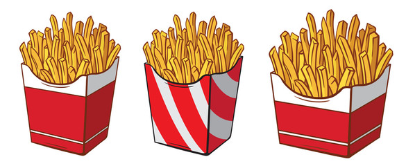 collection cardboard box with french fries hand drawn sketch on white background