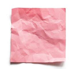 Crumpled Pink Note paper with blank space and shadow