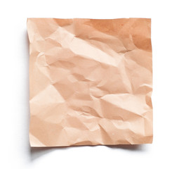 Crumpled Orange Note paper with blank space and shadow