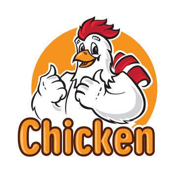 Funny chicken logo on white background.. Vector illustration
