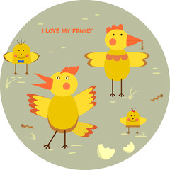 Set of cartoon chickens on a gray background