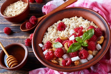 oatmeal porridge in a clay bowl