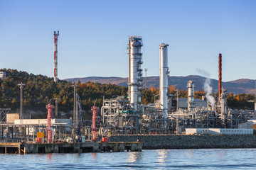 Fototapeta na wymiar Norwegian oil plant, coastal landscape