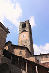 Fototapeta na wymiar Bergamo old town civic tower with clock