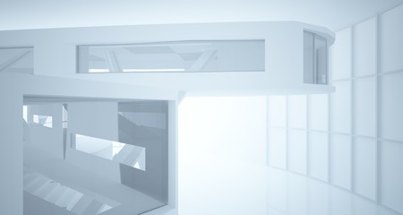 Abstract white parametric interior with window. 3D illustration and rendering.