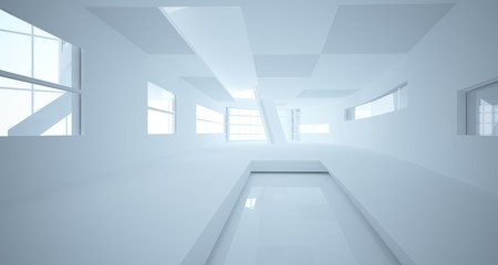 Abstract white parametric interior with window. 3D illustration and rendering.