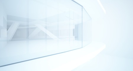 Abstract white parametric interior with window. 3D illustration and rendering.