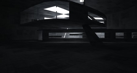 Abstract  concrete parametric interior with neon lighting. 3D illustration and rendering.