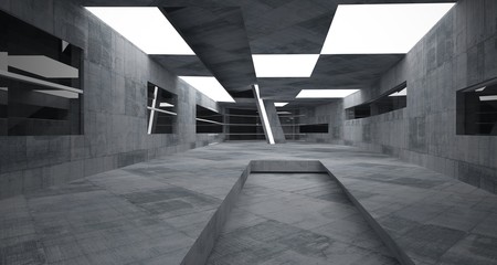 Abstract  concrete parametric interior with neon lighting. 3D illustration and rendering.