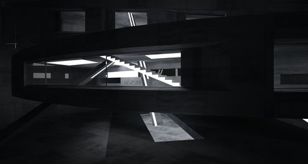 Abstract  concrete parametric interior with neon lighting. 3D illustration and rendering.