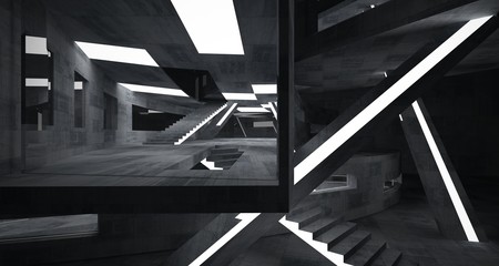 Abstract  concrete parametric interior with neon lighting. 3D illustration and rendering.