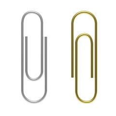 Paperclips silver and gold, isolated, cutout, on white background. 3d illustration.