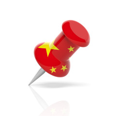 Chinese flag push pin isolated on white background. 3d illustration.