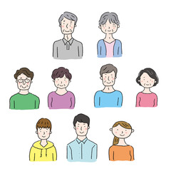 人々　上半身　イラスト　セット