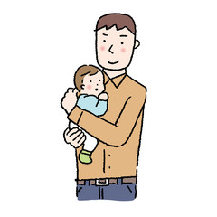 Fototapeta na wymiar 赤ちゃん　抱っこする　父親　イラスト