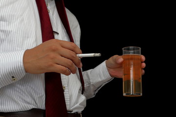 bussiness person with cigarette tabaco and beer
