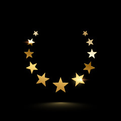 Golden shiny frame made of stars isolated on black background. Vector design element.