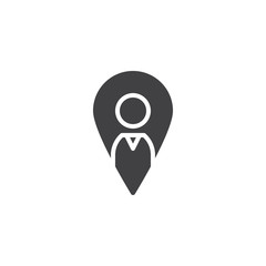 Man location pin vector icon. filled flat sign for mobile concept and web design. Map pointer with person simple solid icon. Symbol, logo illustration. Pixel perfect vector graphics