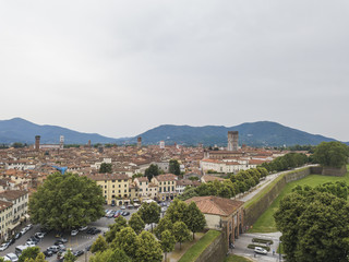 Lucca city. Aerial view. Italy. View from above