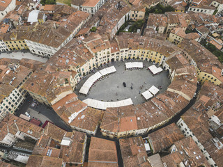 Amphitheater Square. Lucca city. Aerial view. Italy. View from above
