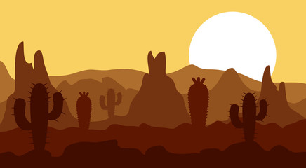 desert landscape, mountains and sunshine