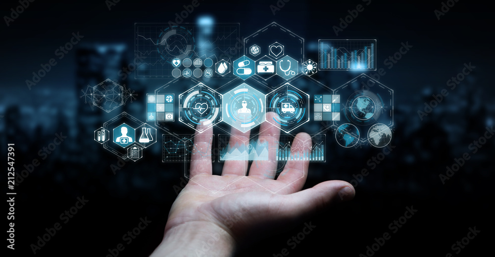 Poster businessman using digital medical interface 3d rendering