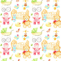 watercolor drawings for a children's room seamless pattern