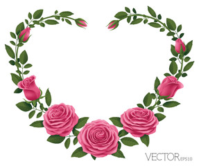 Pink Roses with Heart Shape_Vector Illustration EPS 10