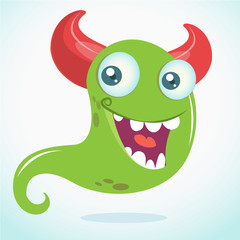 Happy cartoon monster with one eye. Vector  Halloween green monster illustration