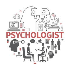 Psychologist banner, Conceptual infographics. Counseling psychology. Vector sign for web graphics.