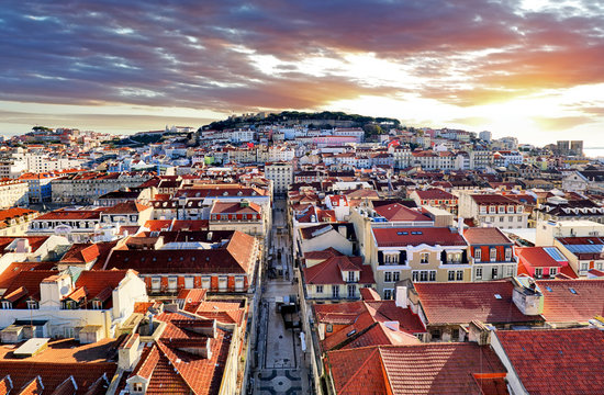 Lisbon skyline from Santa Justa Lift, Portugal
