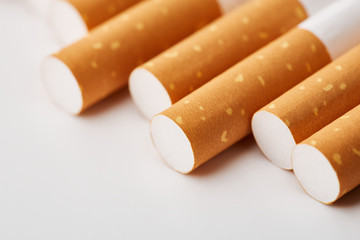 cigarette close up isolated on white background. Drug addiction. Tobacco smoking. cancer. Nicotine. Bad habit.