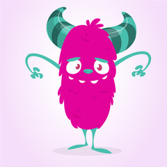 Cute cartoon furry monster. Vector illustration of pink monster character for Halloween