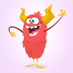 Cute cartoon devil. Vector illustration of funny red devil character for Halloween