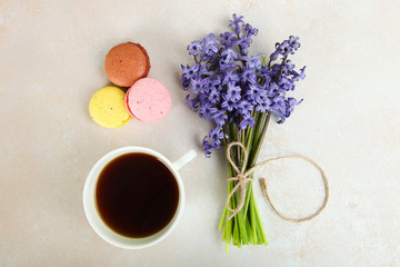 flowers, tea and macaroons