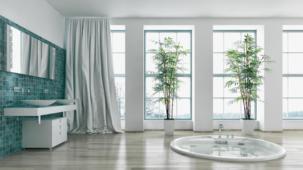 Modern interior apartment with air conditioning and remote control 3D rendering illustration