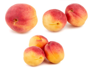 Isolated apricots. Fresh apricot fruit isolated on white background. Tropical abstract background. Fresh fruits. Place for your text.