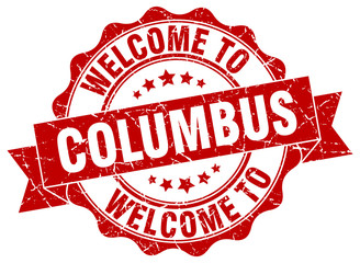 Fototapeta premium Columbus round ribbon seal
