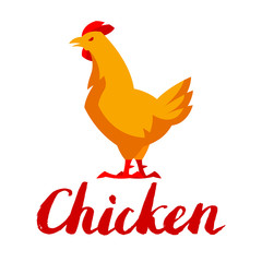 Chicken emblem. Stylized illustration of yellow hen