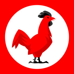Chicken emblem. Stylized illustration of red cock