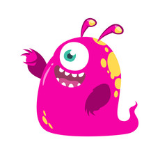 Funny cartoon pink one-eyed monster. Vector illustration isolated. Halloween design