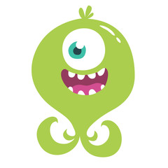 Cute cartoon monster alien or octopus. Vector illustration of green monster for Halloween