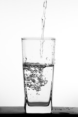 Water pouring into the clear glass