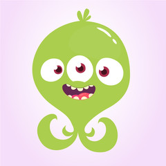 Cute cartoon monster alien or octopus with three eyes. Vector monster illustration  for Halloween