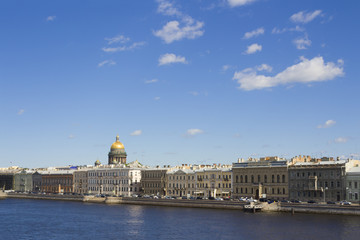 Panorama of the city of St. Petersburg in Russia. View of the Promenade des Anglais and St. Isaac's Cathedral on a summer sunny day.