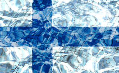 Texture of Finland flag in the pool, water. Circles on the water.