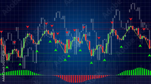 Forex Trading Indicators Vector Illustration On Dark Blue Background - 