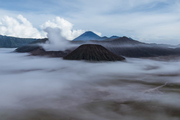 view of Mount Bromo in the fog
