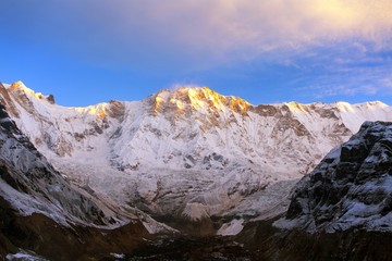 Mount Annapurna morning panoramic view
